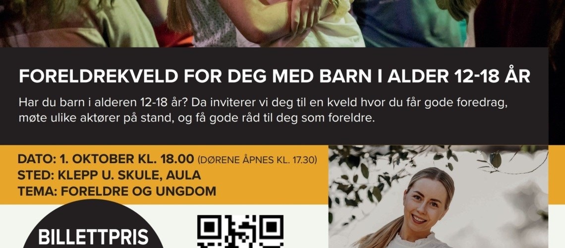 Utklipp få plakten til foreldrekveld 1.oktober. Informasjon i tekst