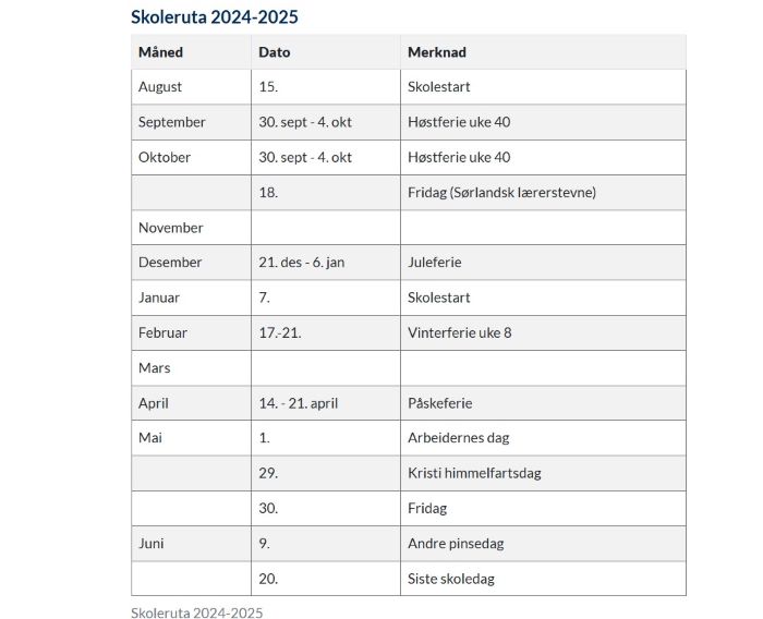 Skoleruta 2024-2025