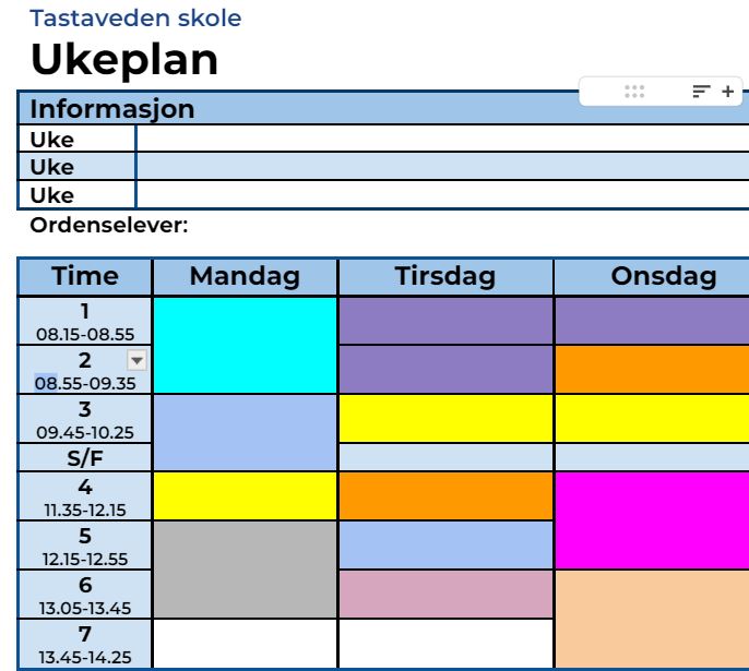 Ukeplan Tastaveden